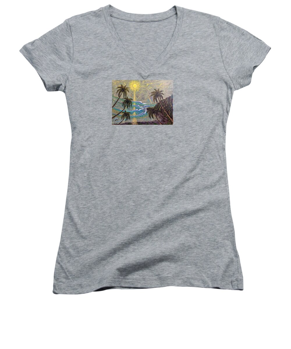 Healing Women's V-Neck featuring the painting Healing Sunset by Paul Carter