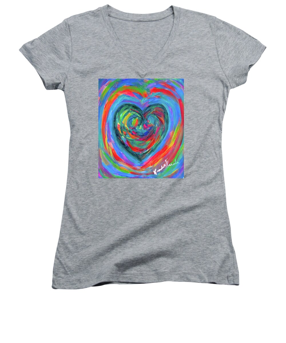 Heart Women's V-Neck featuring the painting Heart Energy by Kendall Kessler