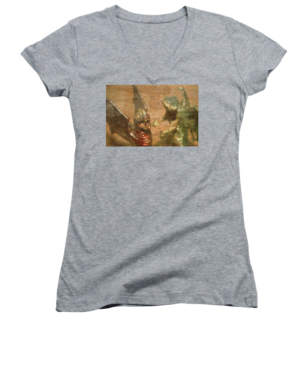 Photoshop Women's V-Neck featuring the photograph ....Here there be Dragons by Martina Fagan