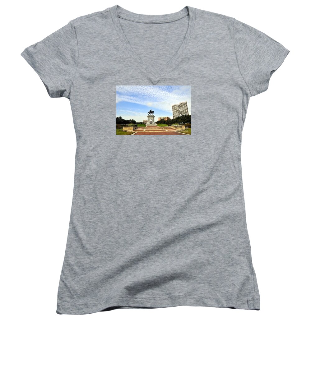 Sam Houston Women's V-Neck featuring the photograph Herman Park 3 by Andrew Dinh