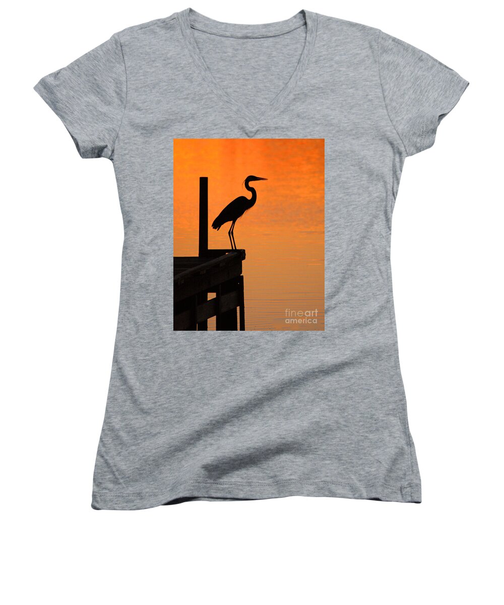 Clay Women's V-Neck featuring the photograph Heron At Sunset by Clayton Bruster