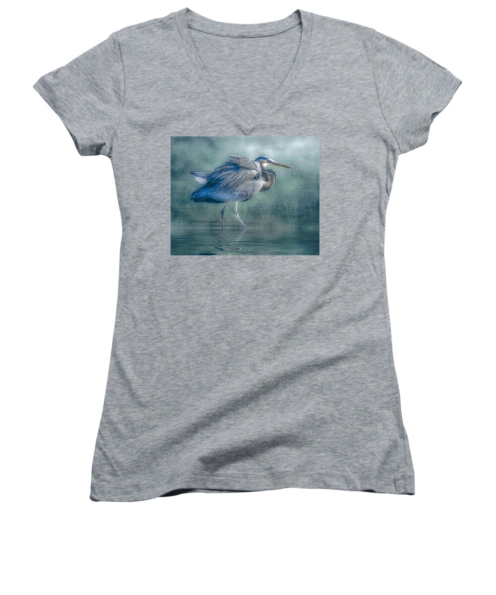 Heron Women's V-Neck featuring the photograph Heron's Pool by Brian Tarr