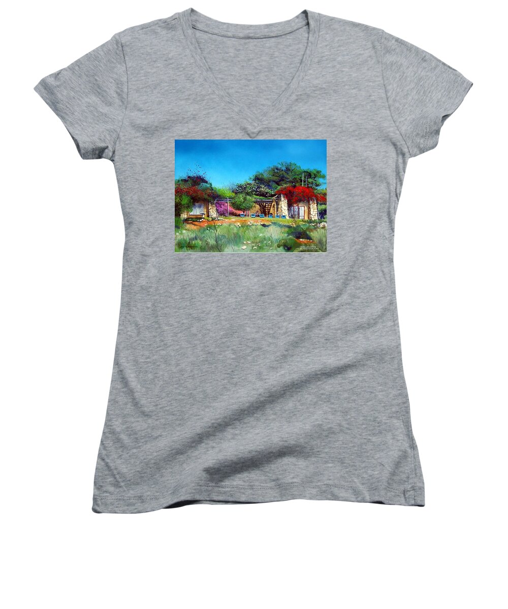  Women's V-Neck featuring the painting Highveld House by Tim Johnson
