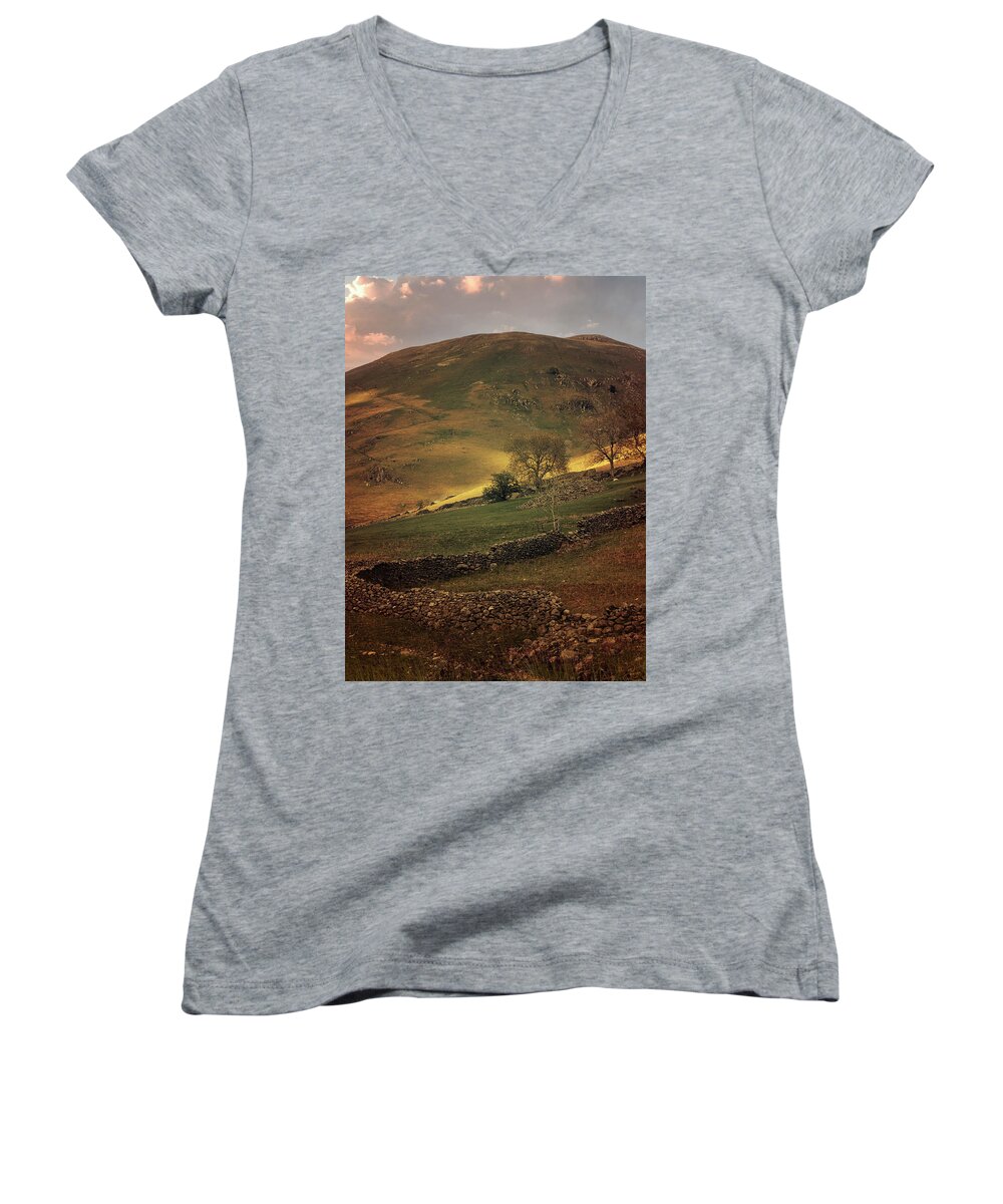 Scotland Women's V-Neck featuring the photograph Hills of Scotland at the sunset by Jaroslaw Blaminsky