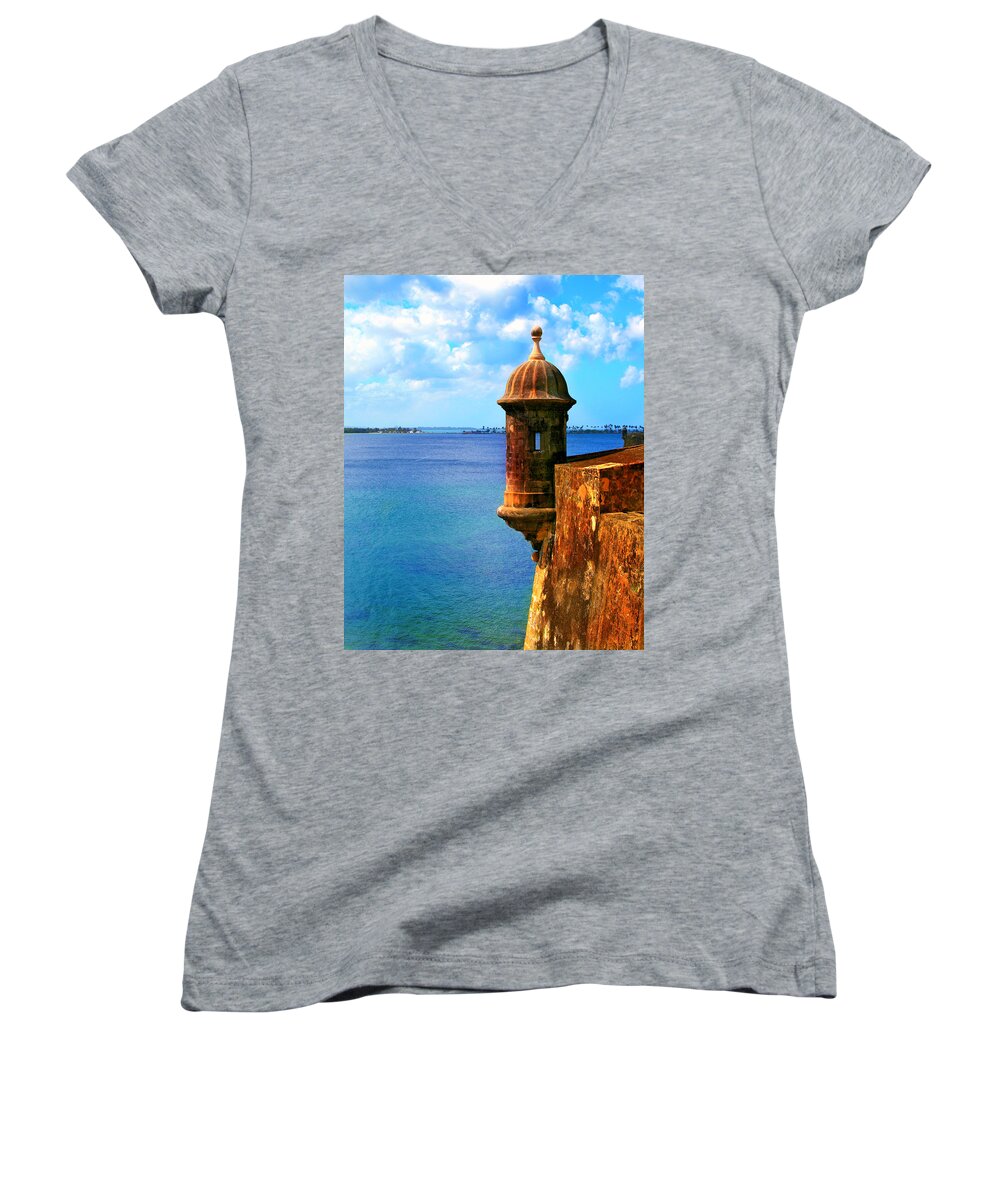 Fort Women's V-Neck featuring the photograph Historic San Juan Fort by Perry Webster