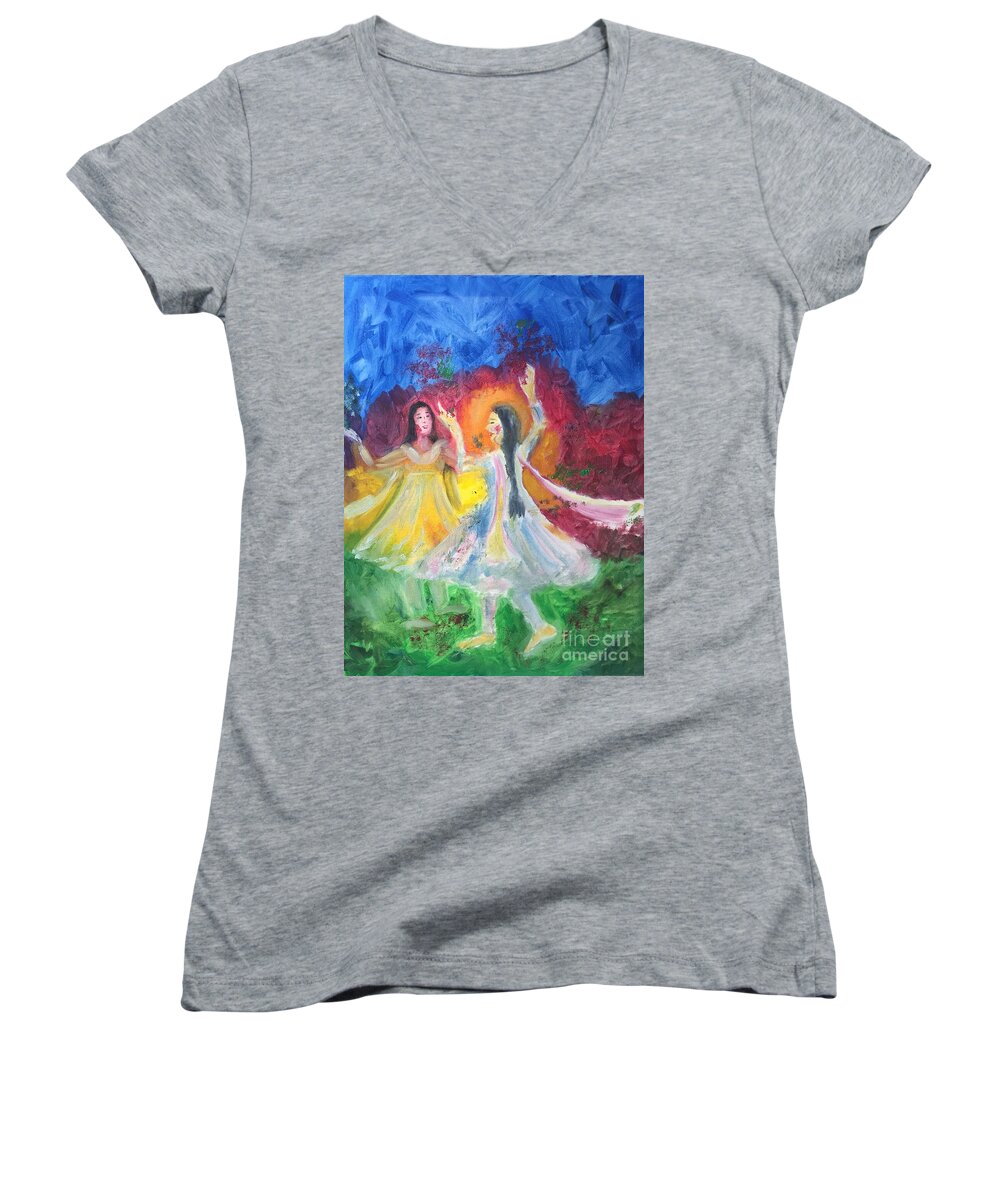 Holi Women's V-Neck featuring the painting Holi-festival of colors by Brindha Naveen