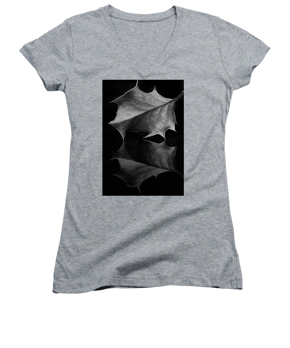 Holly Women's V-Neck featuring the photograph Holly Leaf by Morgan Wright