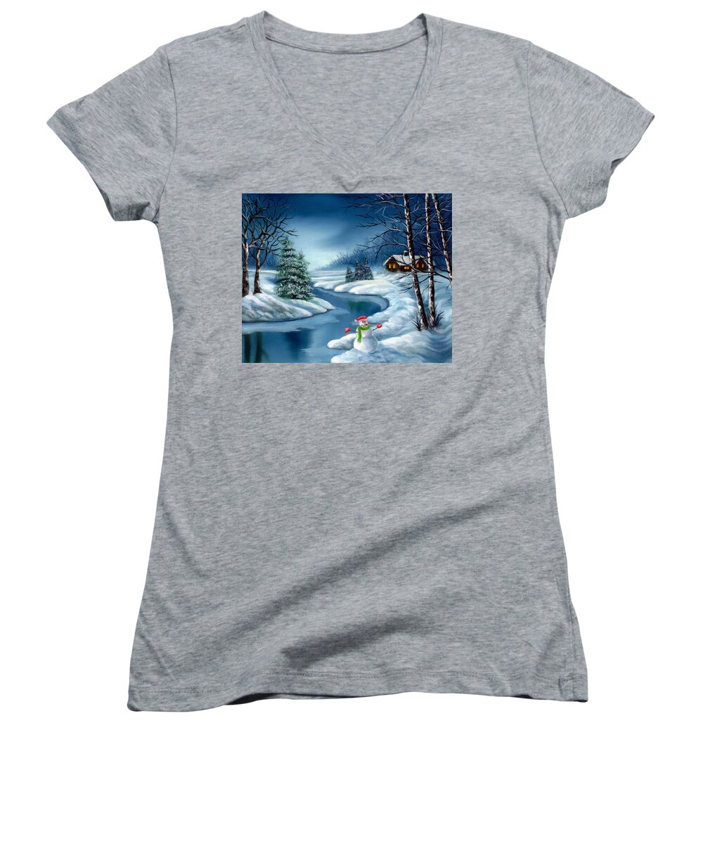 Holidays Women's V-Neck featuring the painting Home for the Holidays by Daniel Carvalho
