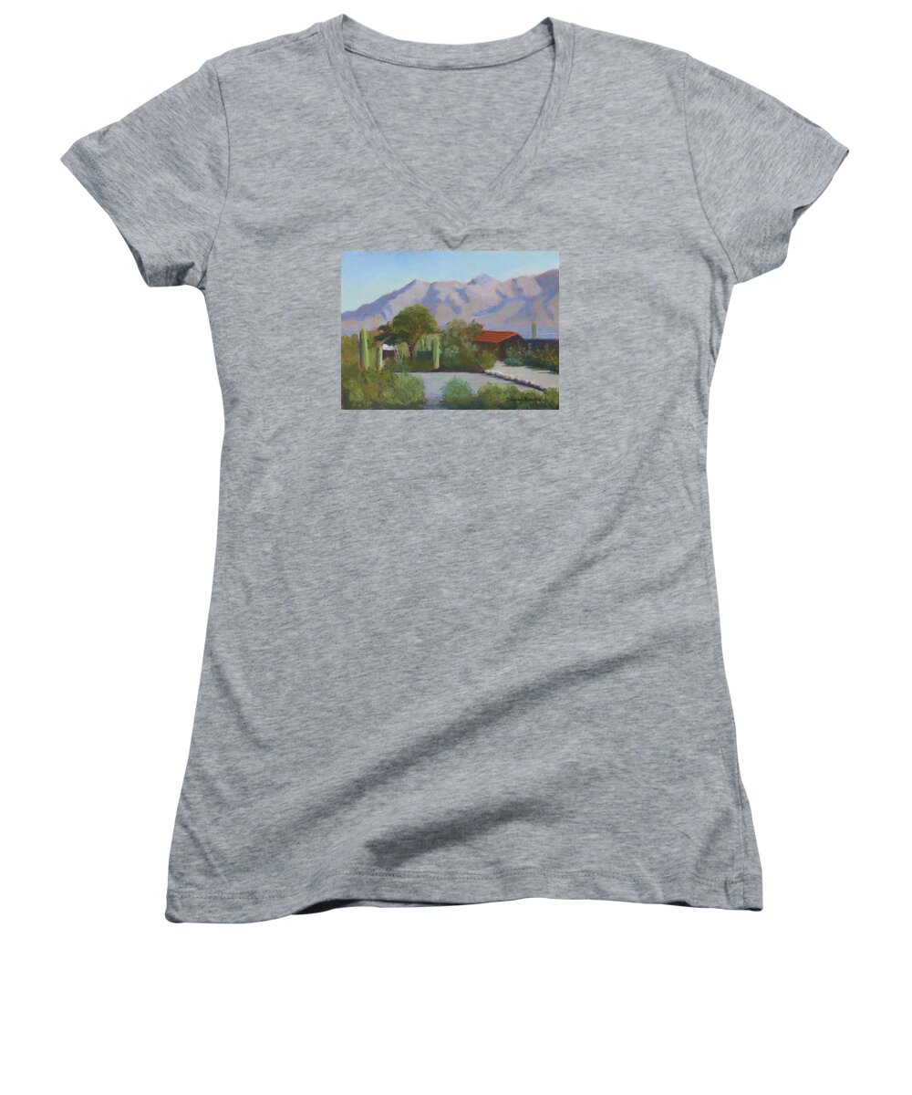 Pastel Painting Women's V-Neck featuring the painting Home in the Catalinas by Susan Woodward