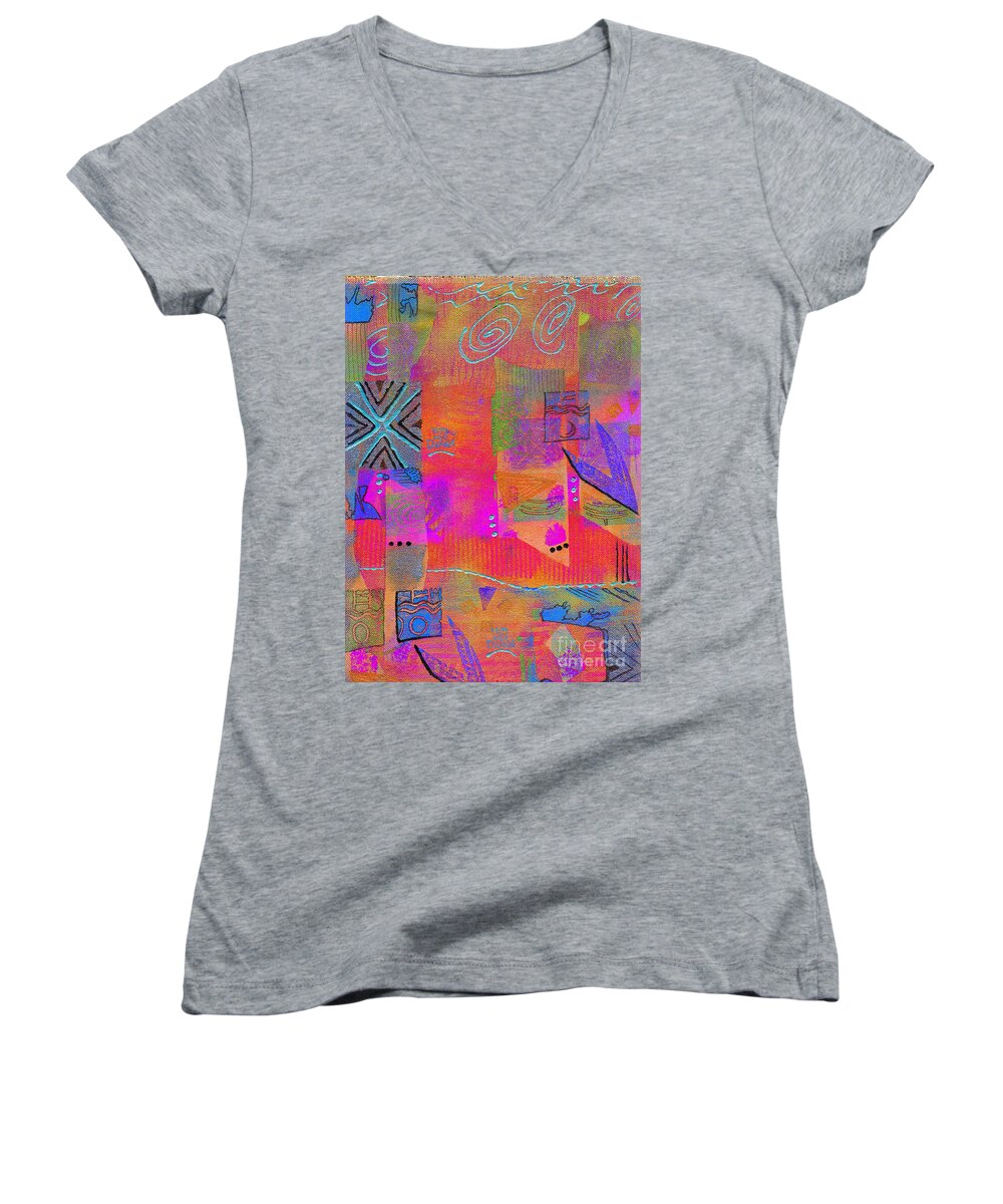 Abstract Women's V-Neck featuring the mixed media Hope and Dreams by Angela L Walker