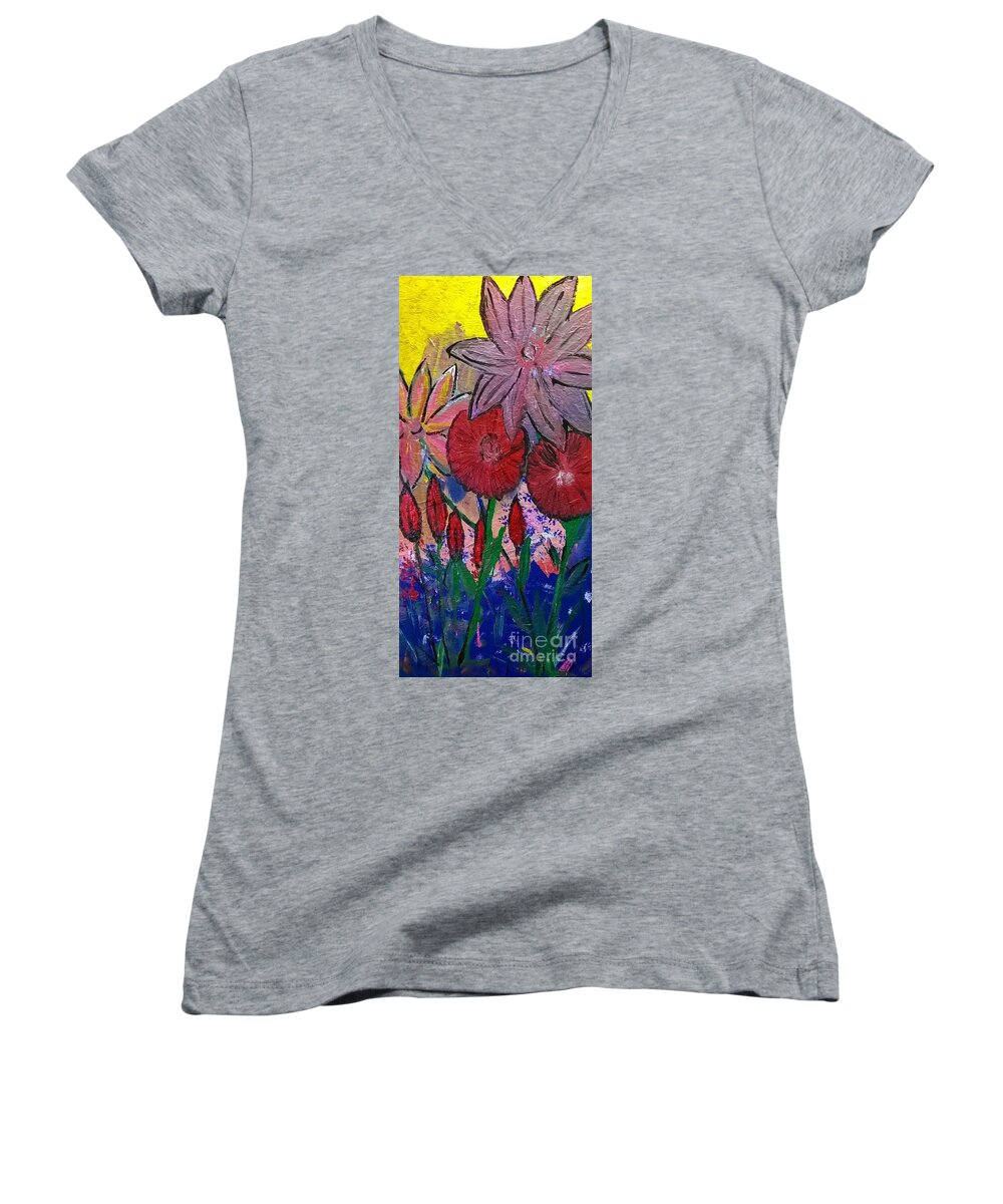 Flowers Flower Abstract Women's V-Neck featuring the painting Hope for Spring by James and Donna Daugherty