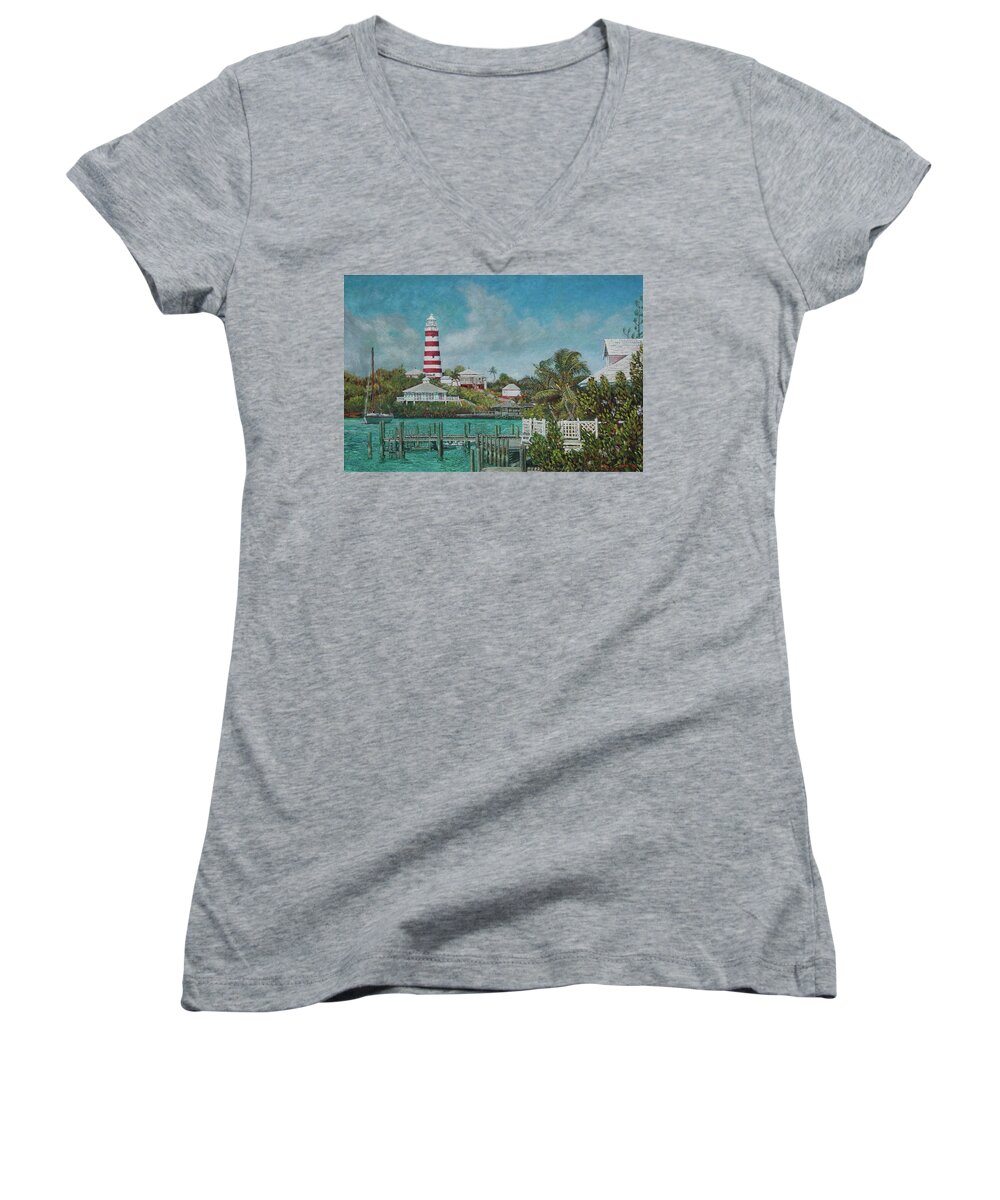 Hope Town Women's V-Neck featuring the painting Hope Town Memory by Ritchie Eyma