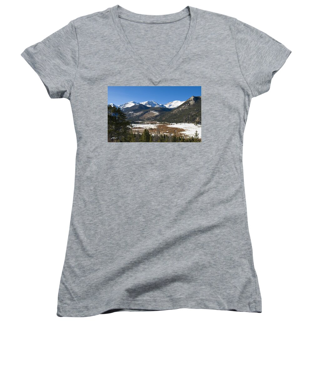 Horseshoe Park In Rocky Mountain National Park Women's V-Neck featuring the photograph Horseshoe Park RMNP by Bon and Jim Fillpot