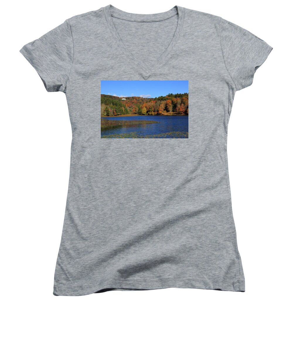 Bass Women's V-Neck featuring the photograph House in the Mountains by Jill Lang
