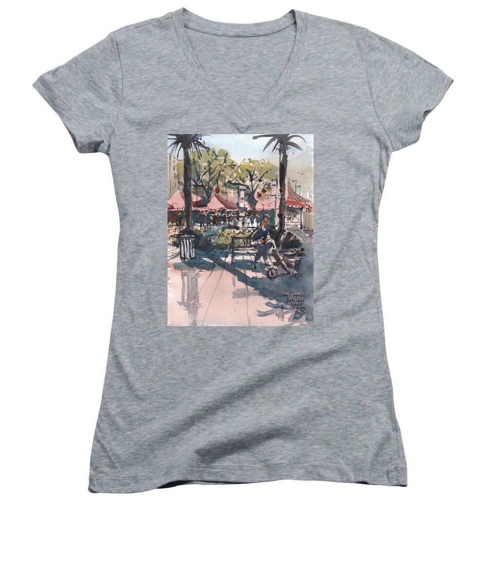 Landscape Women's V-Neck featuring the painting Hyde Parke Sunday Market 2 Tampa by Gaston McKenzie