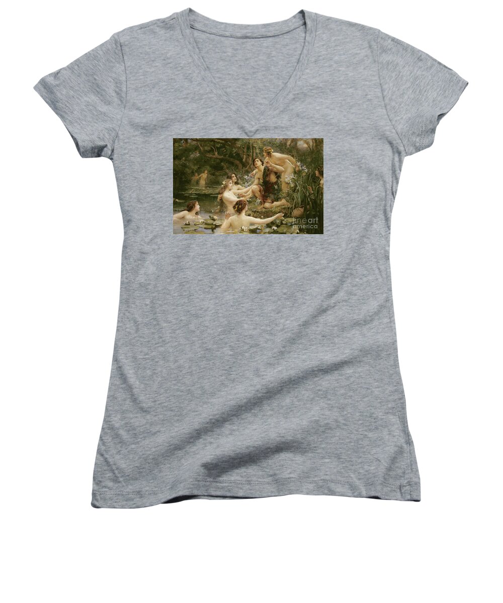 Hylas Women's V-Neck featuring the painting Hylas and the Water Nymphs by Henrietta Rae