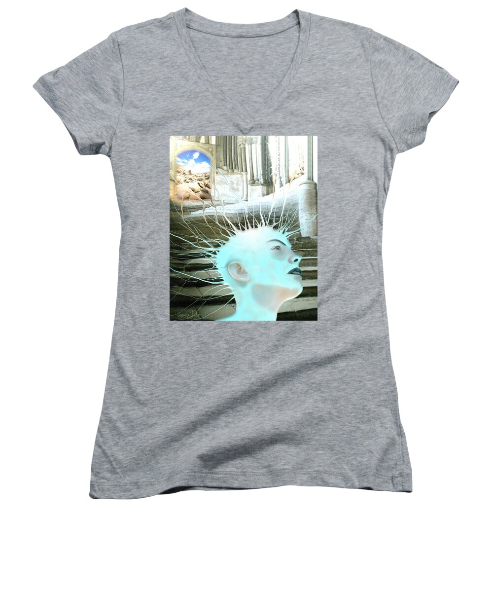 Thoughts Stairs Energy Space Women's V-Neck featuring the digital art I by Veronica Jackson