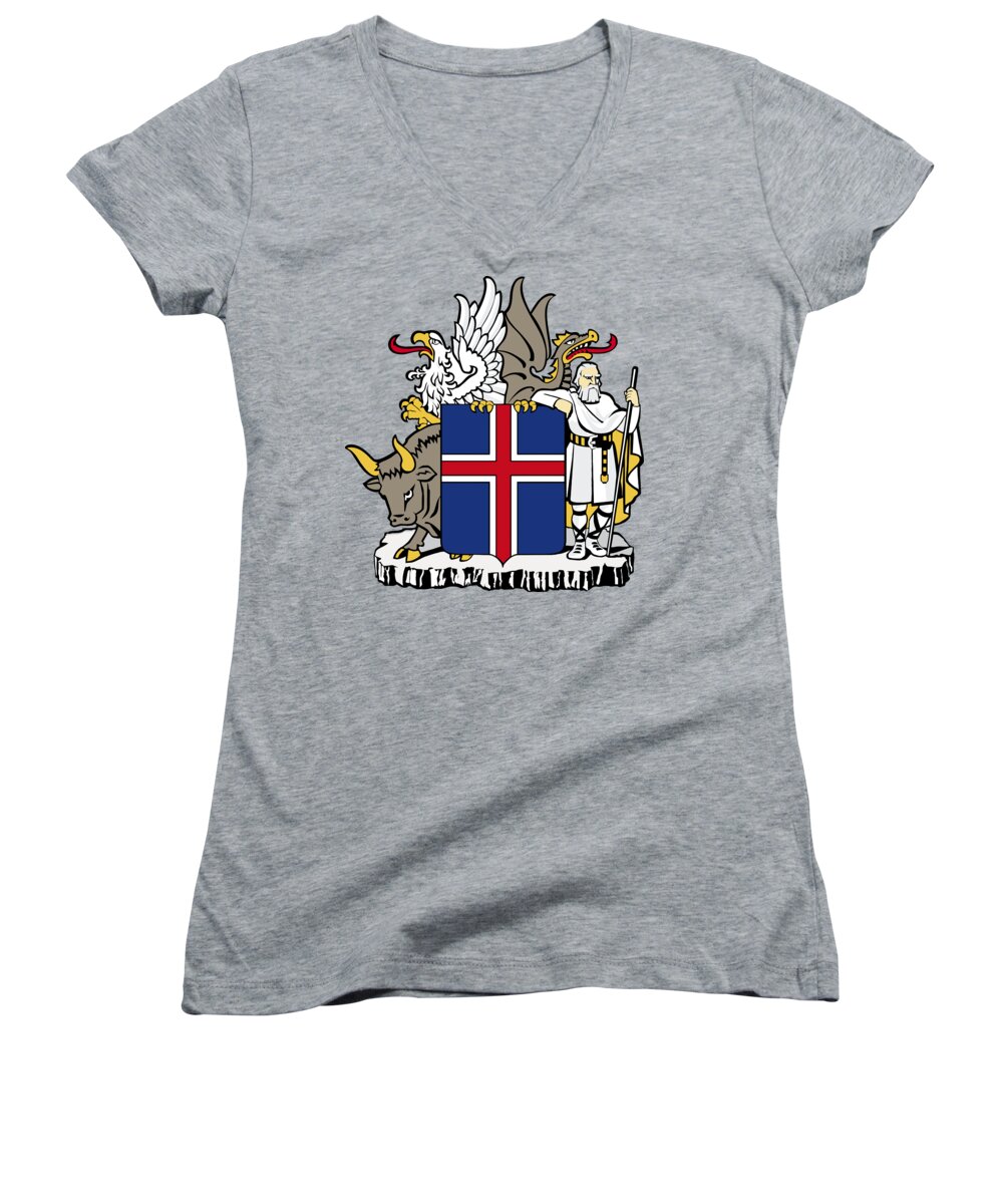 Iceland Women's V-Neck featuring the drawing Iceland Coat of Arms by Movie Poster Prints
