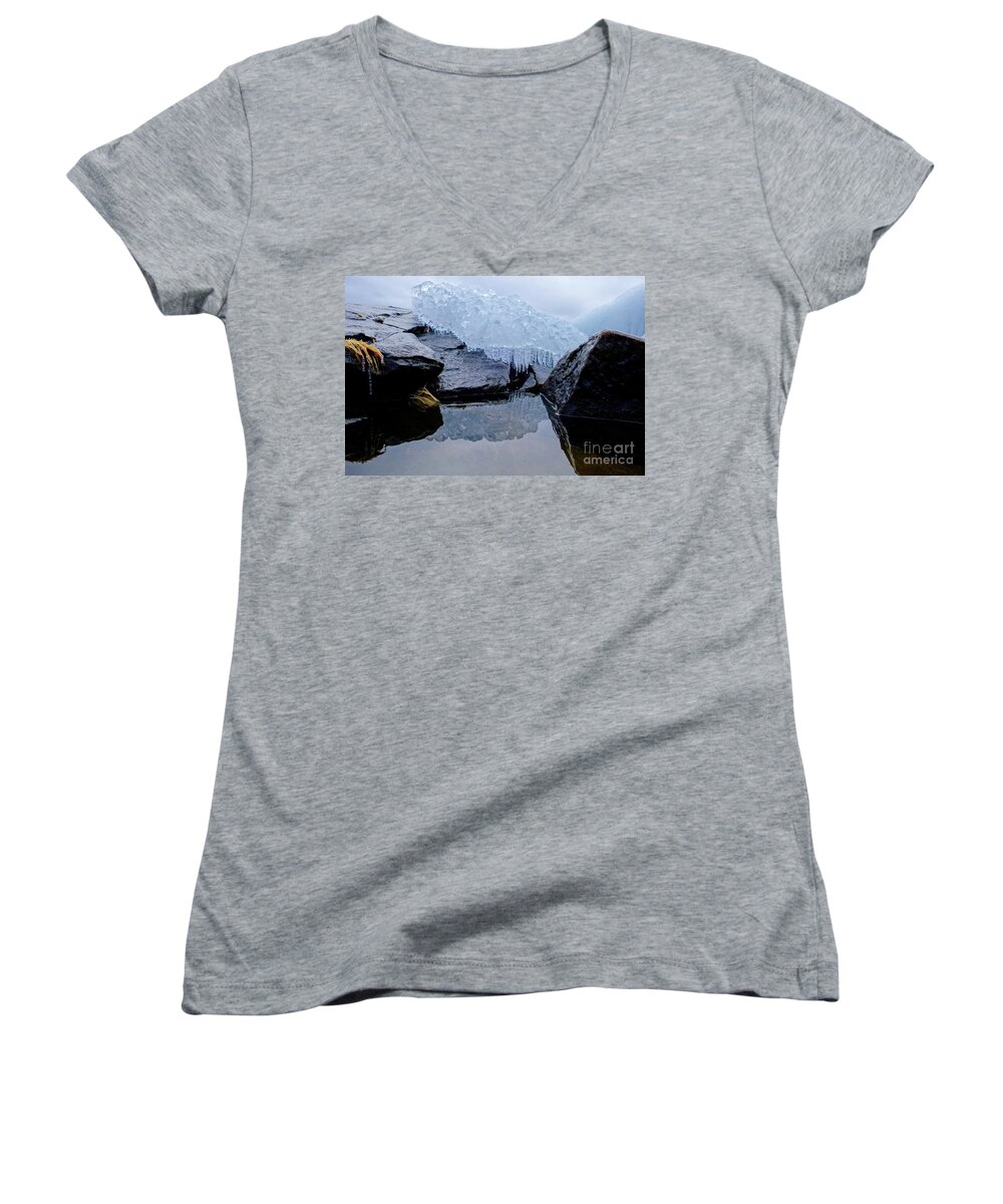 Ice Women's V-Neck featuring the photograph Icy Reflections by Sandra Updyke