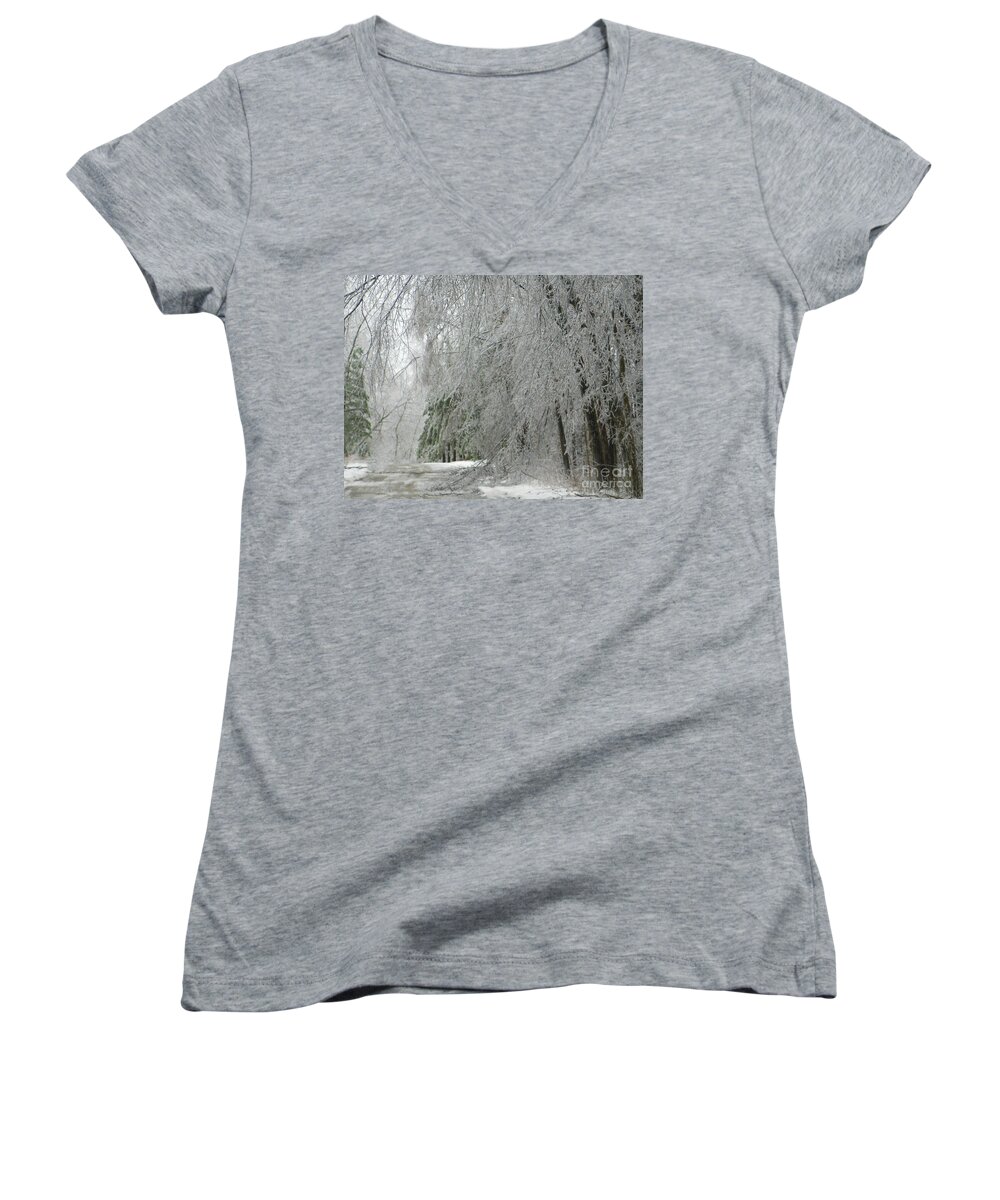 Icy Women's V-Neck featuring the photograph Icy Street Trees by Rockin Docks Deluxephotos