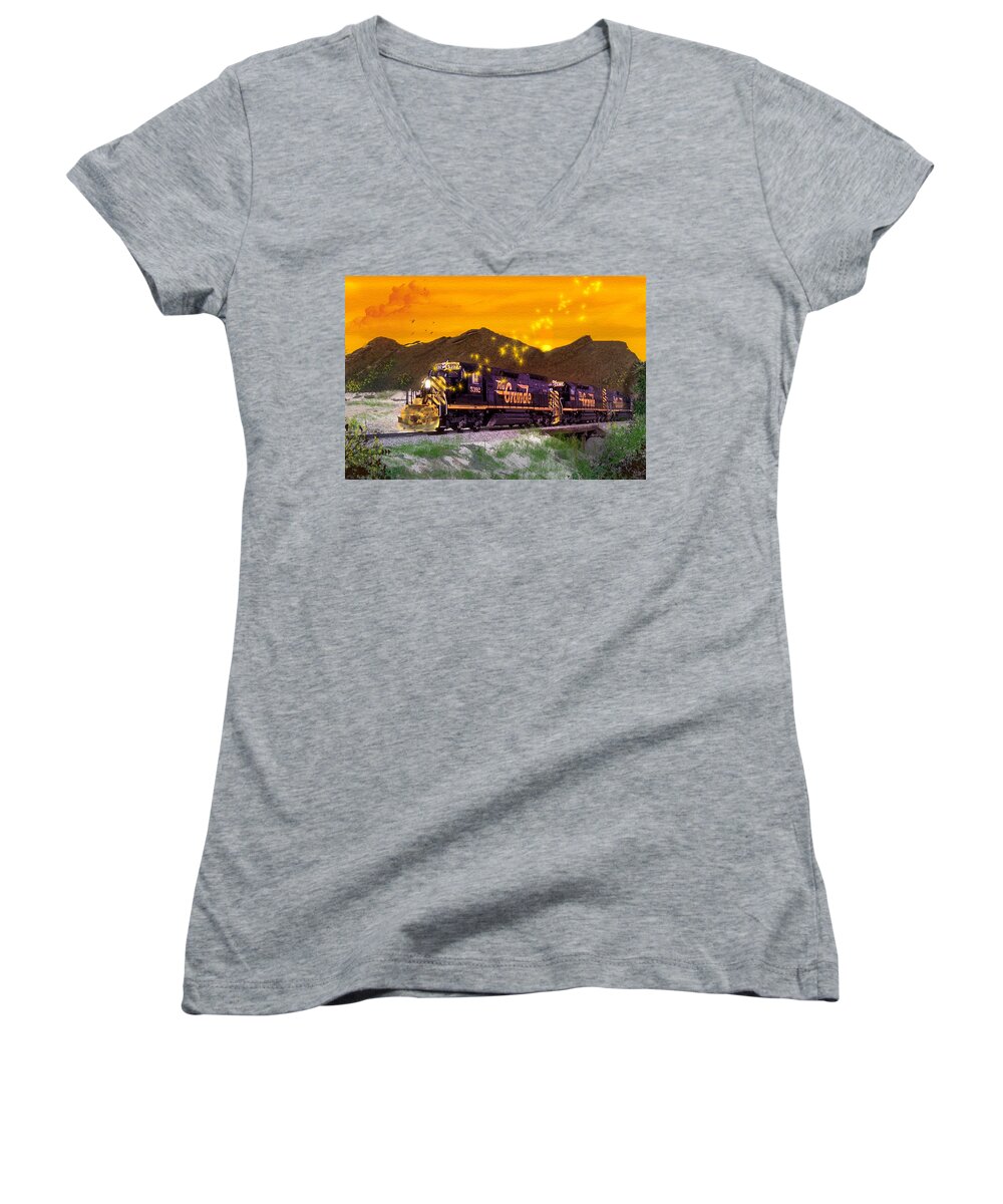 Trains Women's V-Neck featuring the digital art If I Had a Magic Wand by J Griff Griffin