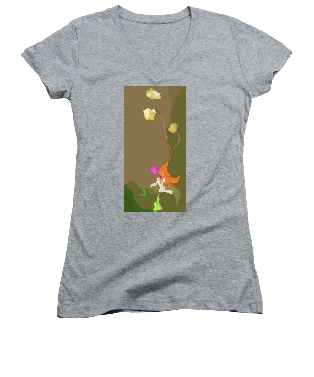 Whimsy Women's V-Neck featuring the digital art Ikebana Humoresque by Gina Harrison