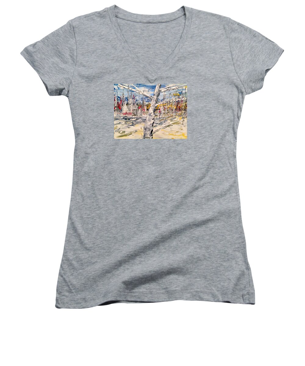 Abstract Landscape Paiting Oil Women's V-Neck featuring the painting In the Middle by Desmond Raymond