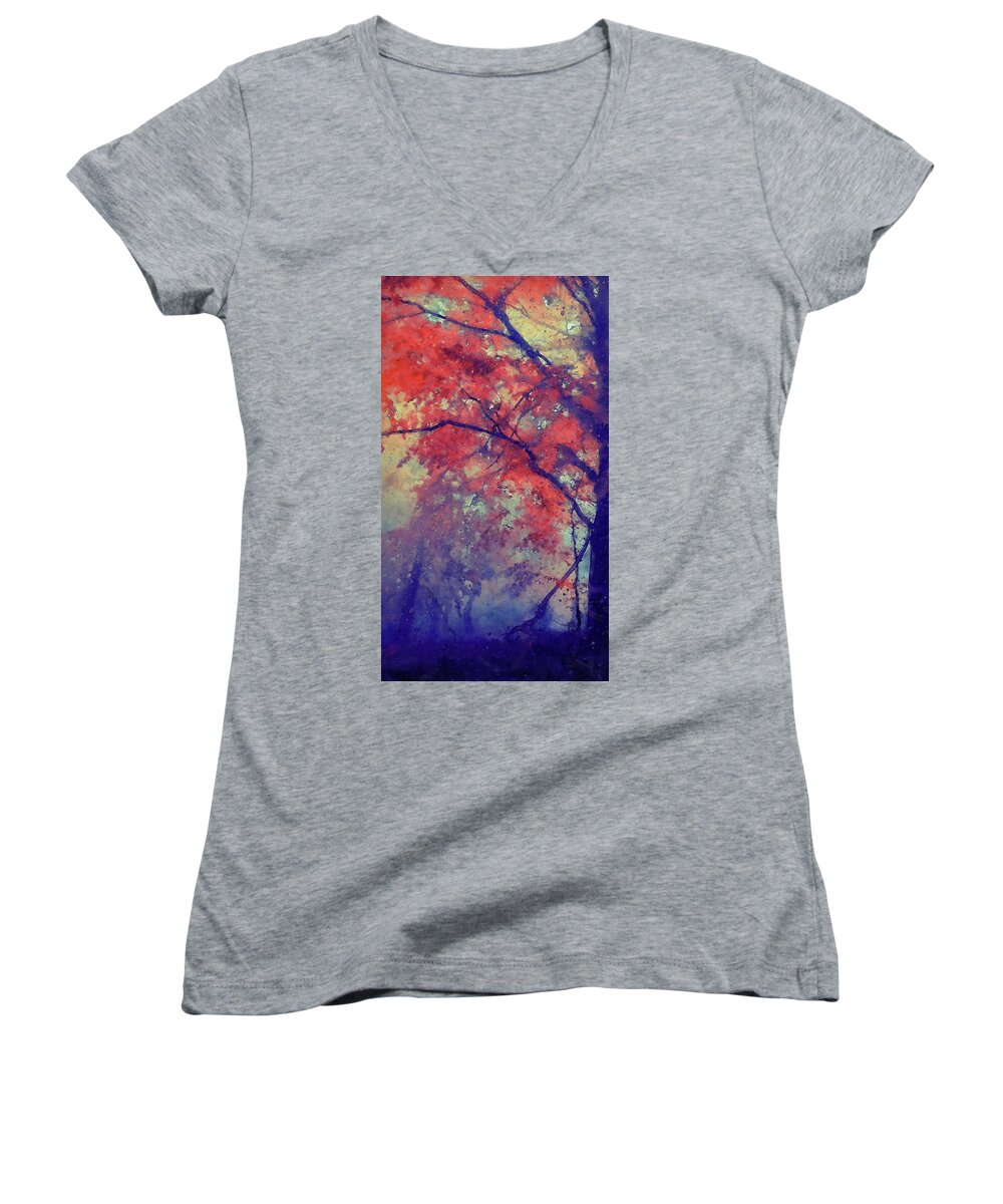 Magical Forest Women's V-Neck featuring the painting In Twilight Hour - 03 by AM FineArtPrints