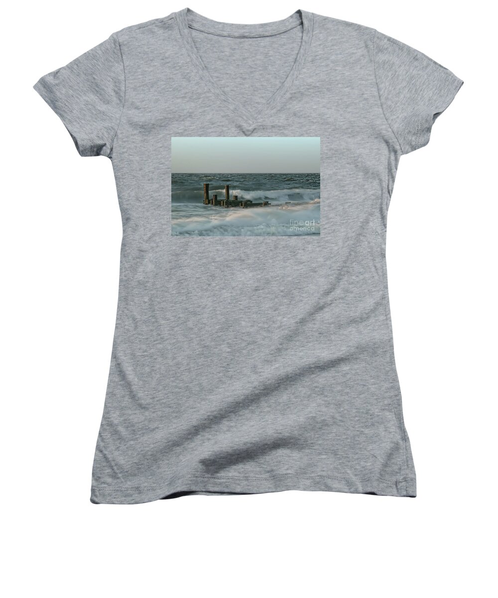 Beach Women's V-Neck featuring the photograph Incoming by Nicki McManus