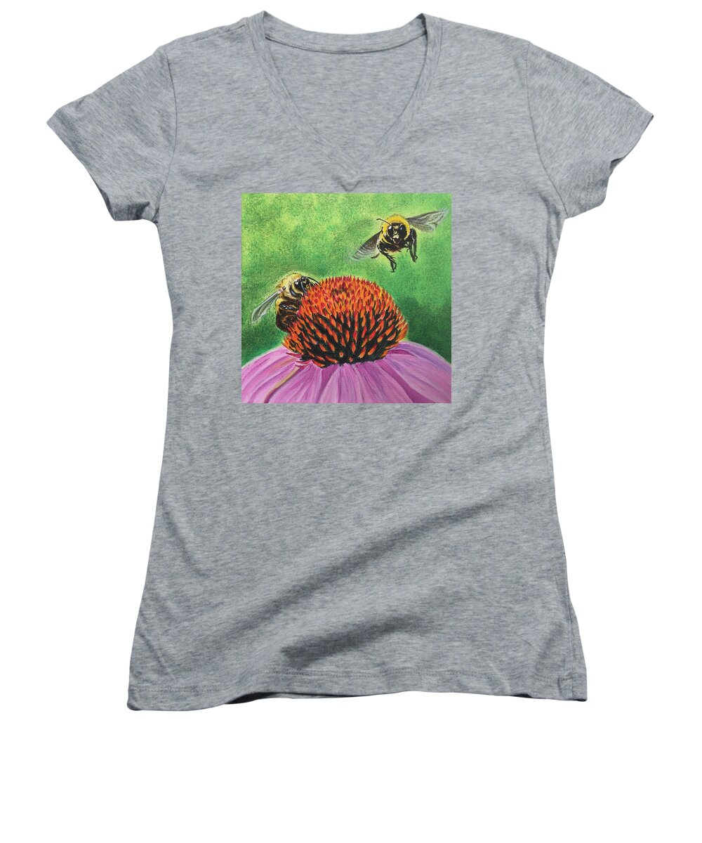 Bee Women's V-Neck featuring the painting Incoming by Sonja Jones