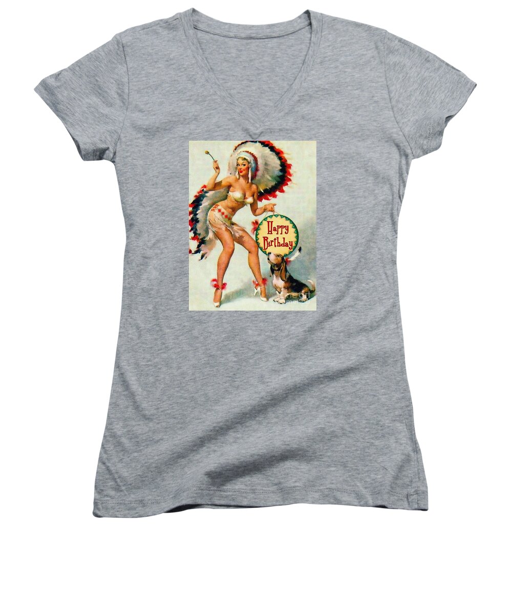 Indian Girl Women's V-Neck featuring the painting Indian Girl - Birthday Celebration by Ian Gledhill