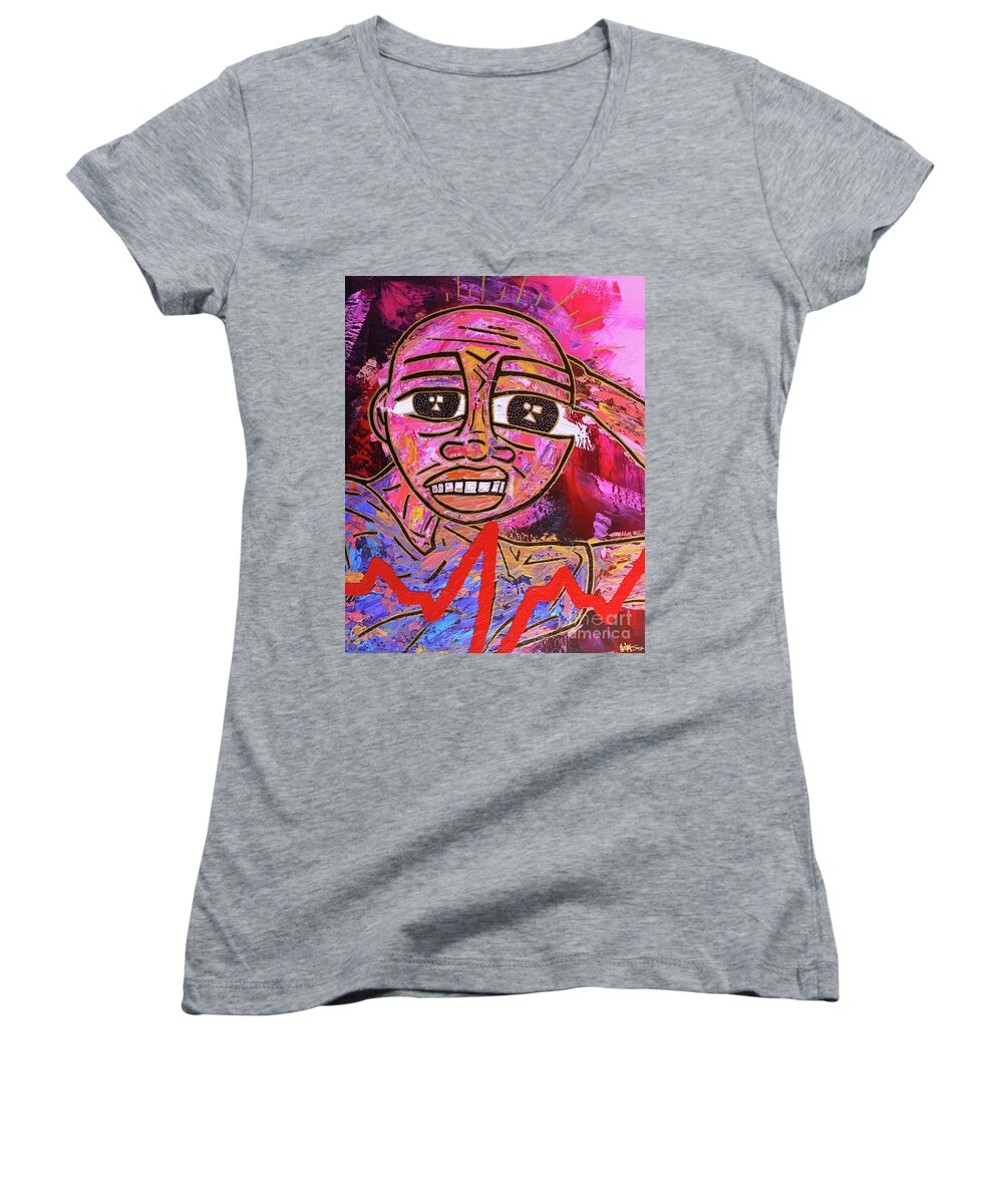 Acrylic Women's V-Neck featuring the painting Infatuated Freddy by Odalo Wasikhongo