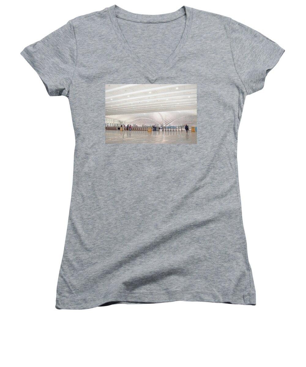 Oculus Women's V-Neck featuring the photograph Inside the Oculus - New York City's Financial District by Dyle Warren