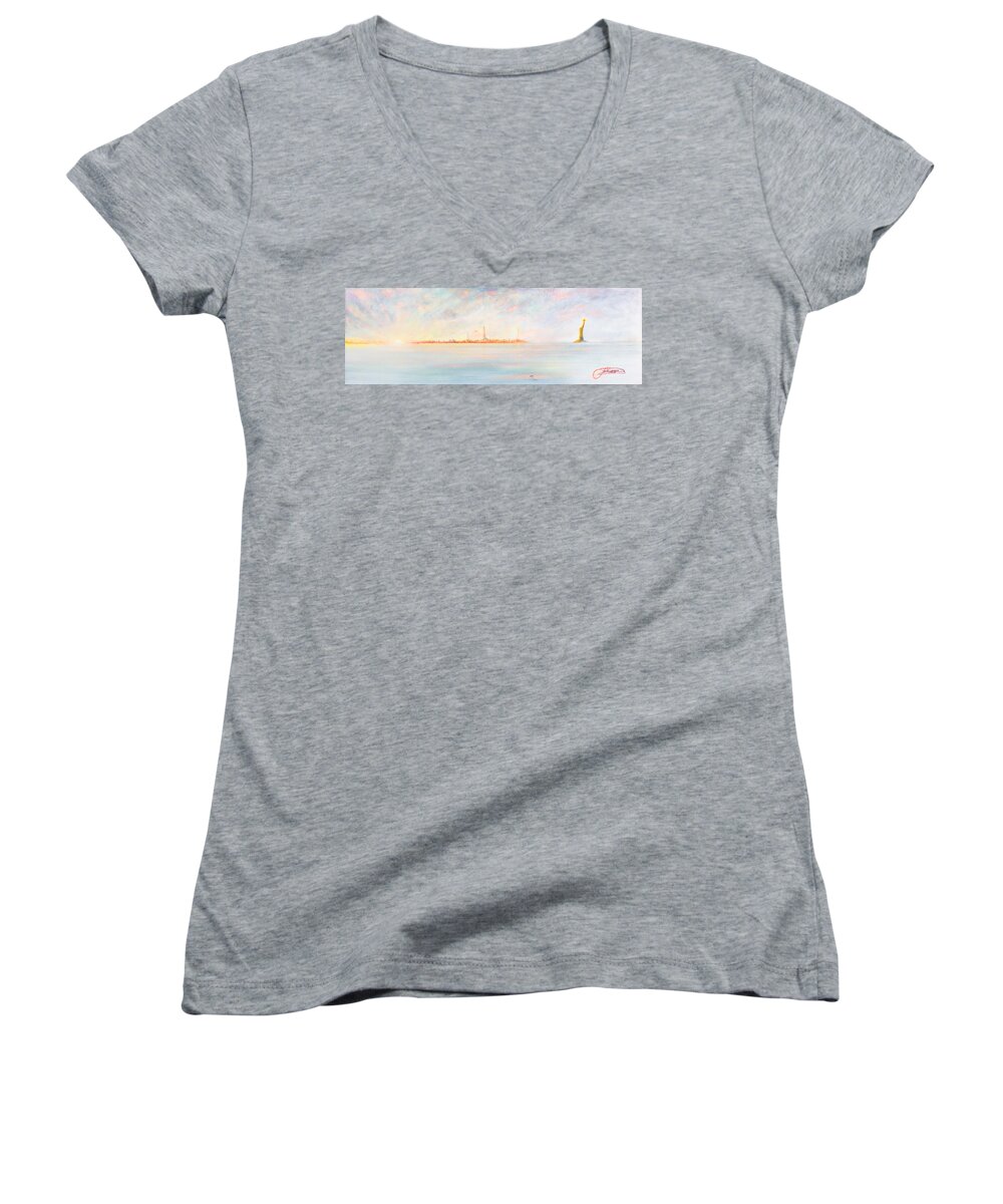 Skyline Women's V-Neck featuring the painting Intence City by Jack Diamond