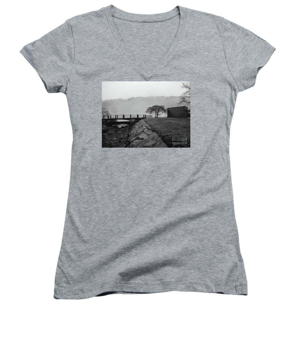 2014 Women's V-Neck featuring the photograph Inwood Hill Park in Fog by Cole Thompson