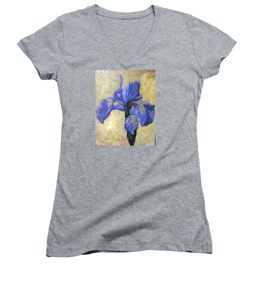 Flowers Women's V-Neck featuring the painting Iris by Barbara O'Toole