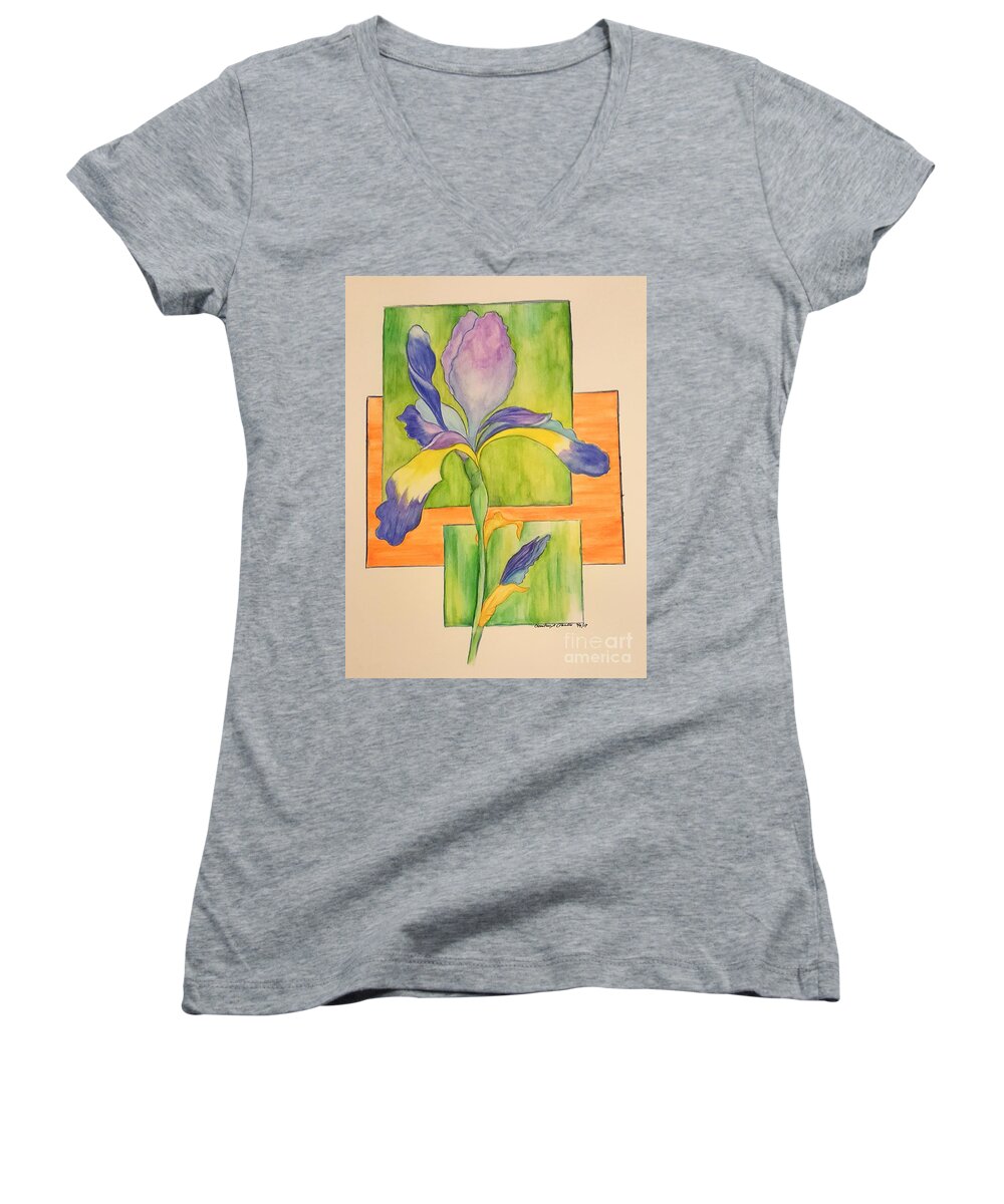 Iris Women's V-Neck featuring the painting Iris by Christina A Pacillo