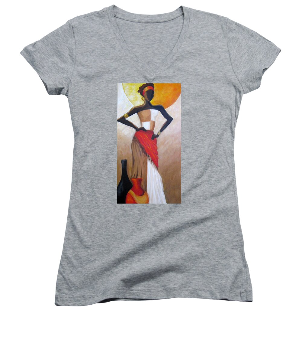 Woman Women's V-Neck featuring the painting Islands of the Caribbean by Rosie Sherman