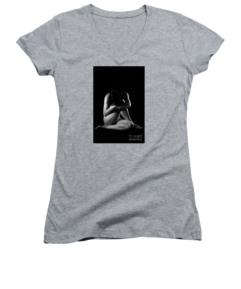 Artistic Women's V-Neck featuring the photograph Isolated Girl by Robert WK Clark