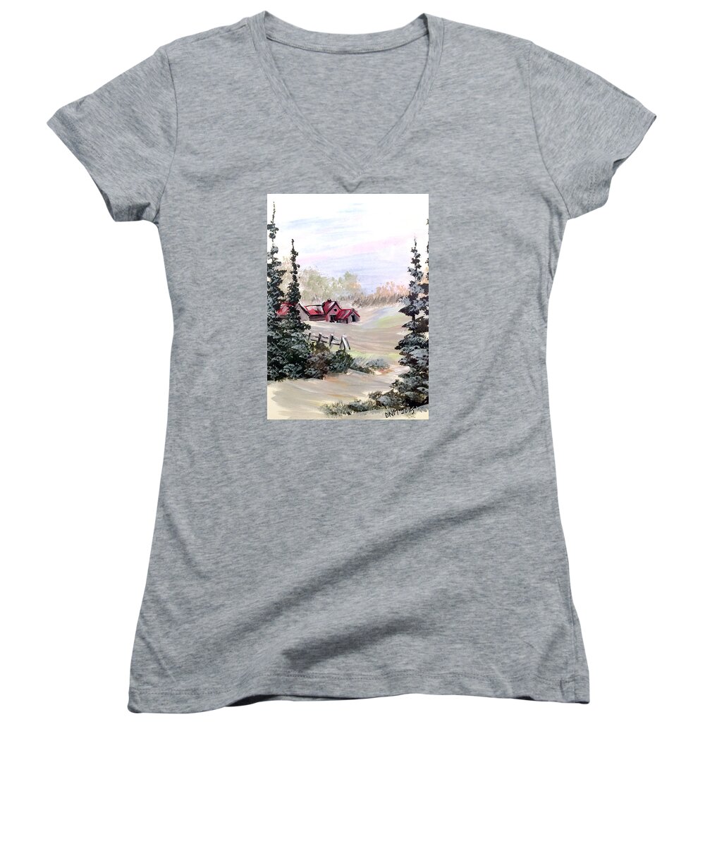 Winter Women's V-Neck featuring the painting It is Winter - 3 by Dorothy Maier
