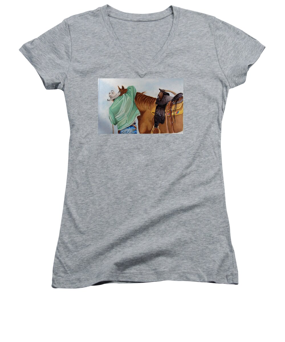 Boots Women's V-Neck featuring the painting Its Just Us by Jimmy Smith