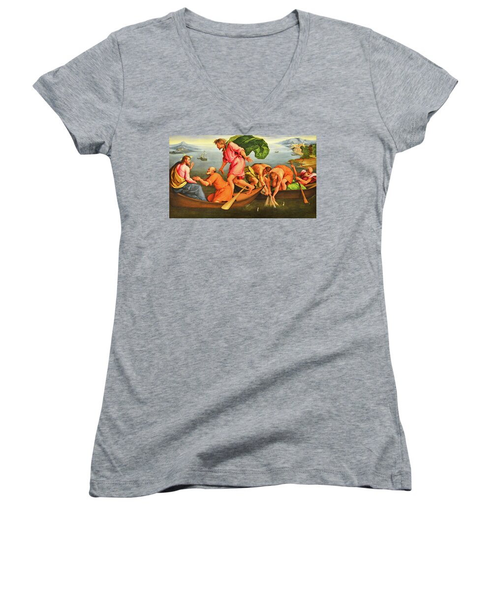 Jacopo Bassano Women's V-Neck featuring the photograph Jacopo Bassano Fishes Miracle by Munir Alawi