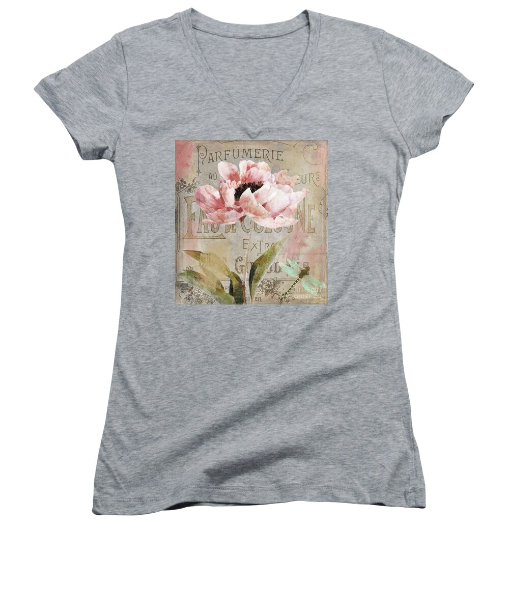 Peony Women's V-Neck featuring the painting Jardin Rouge I by Mindy Sommers
