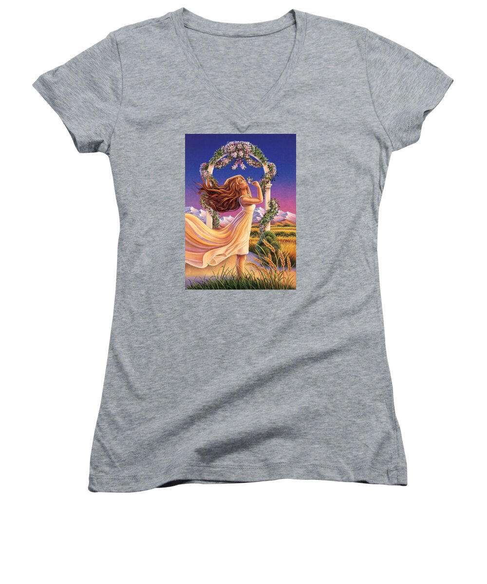 Jasmine Women's V-Neck featuring the painting Jasmine - Sensual Pleasure by Anne Wertheim