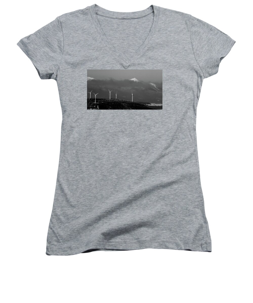 Vermont Women's V-Neck featuring the photograph Jay Peak Wind Power by Tim Kirchoff