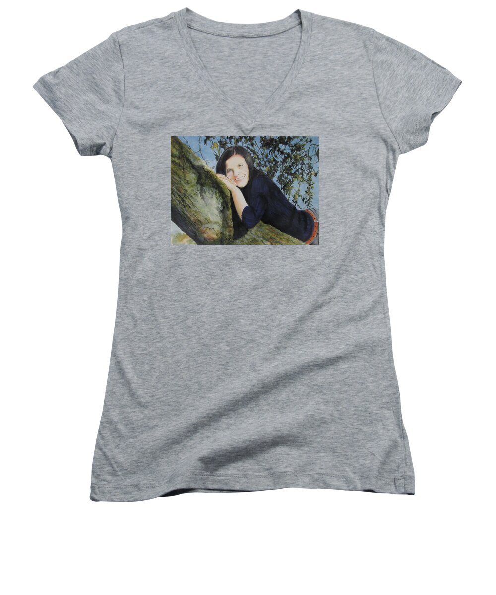  Women's V-Neck featuring the painting John's Grandaughter by Bobby Walters