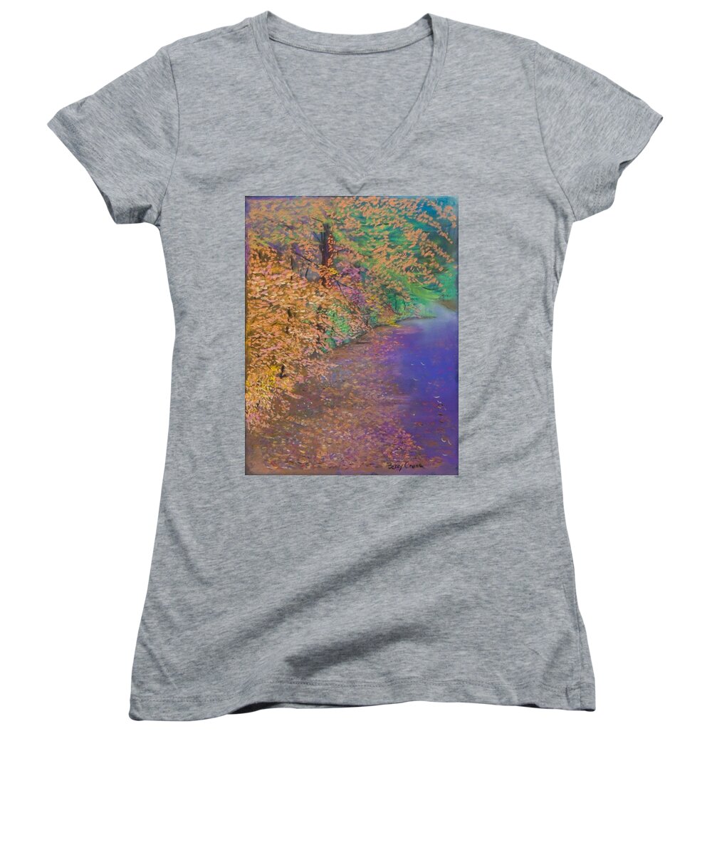 Gallery Women's V-Neck featuring the pastel John's Pond in the Fall by Betsy Carlson Cross