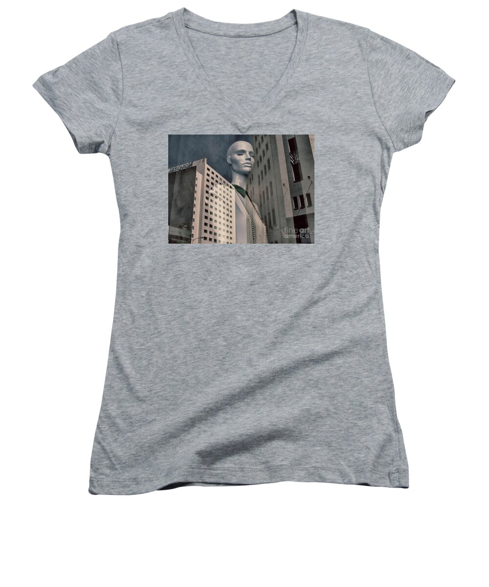 City Women's V-Neck featuring the photograph Journal of a Solitude by Daliana Pacuraru