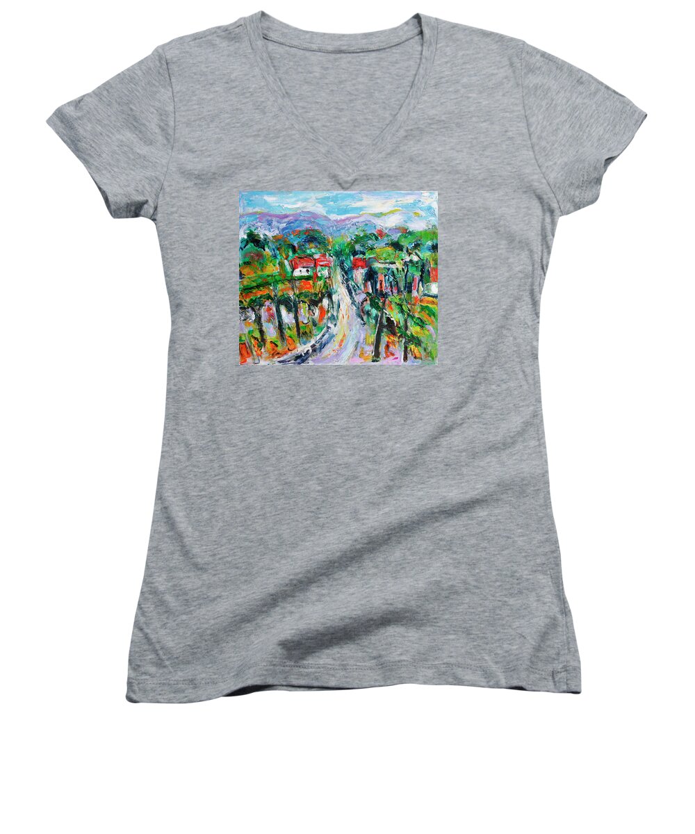 Art Women's V-Neck featuring the painting Journey through the vines by Jeremy Holton