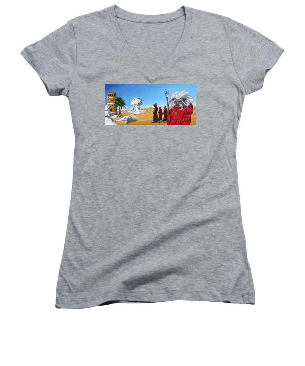  Women's V-Neck featuring the painting Journey to the White Desert by Paxton Mobley